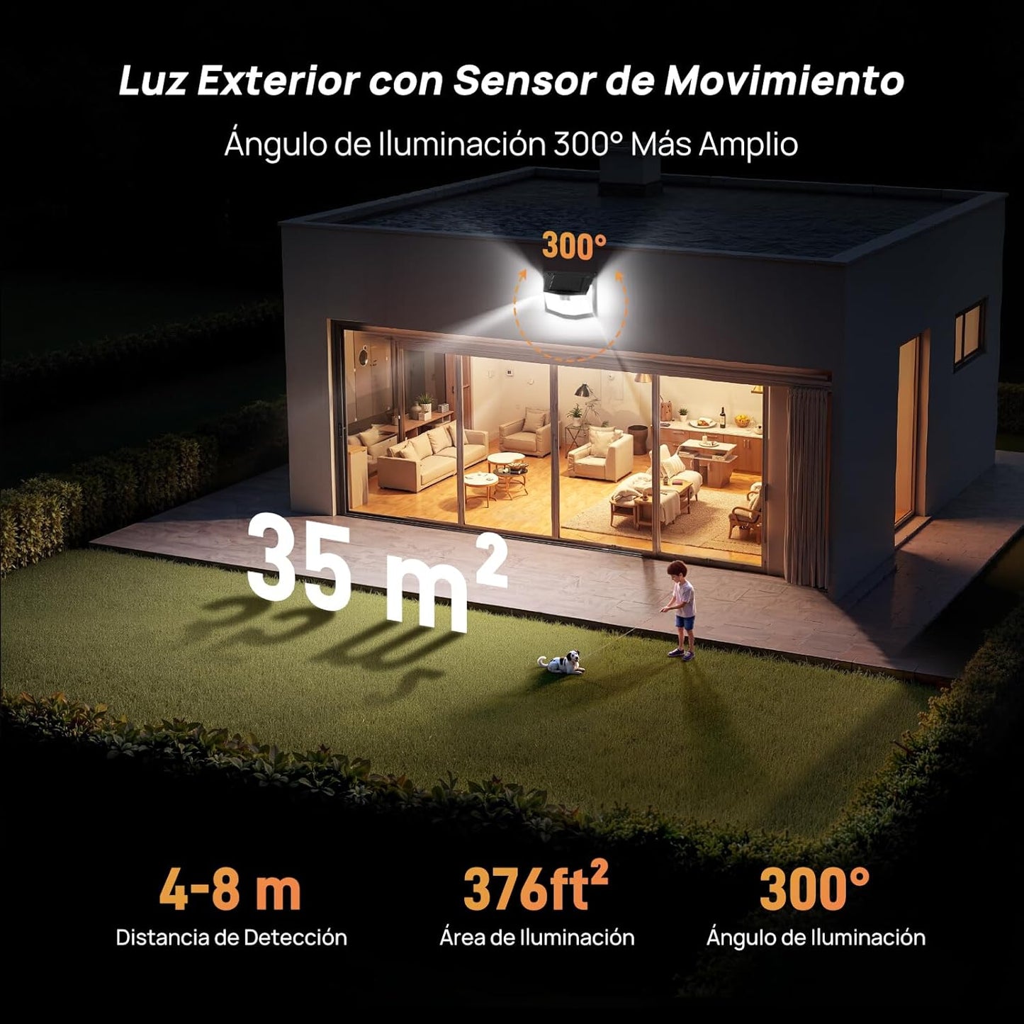 Pack 3 Focos Led Exterior con carga Solar y  Sensor de Movimiento