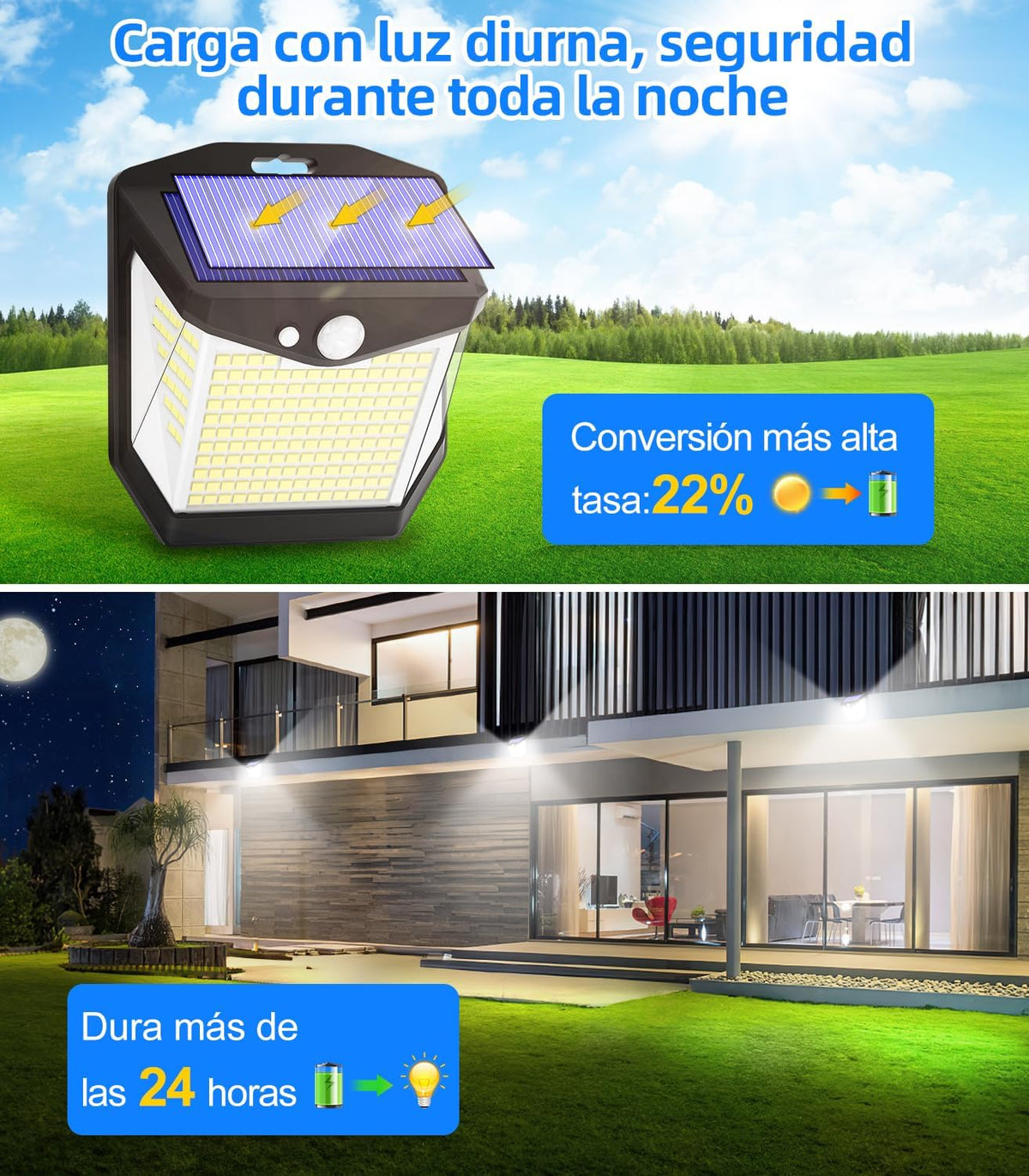 Pack 3 Focos Led Exterior con carga Solar y  Sensor de Movimiento