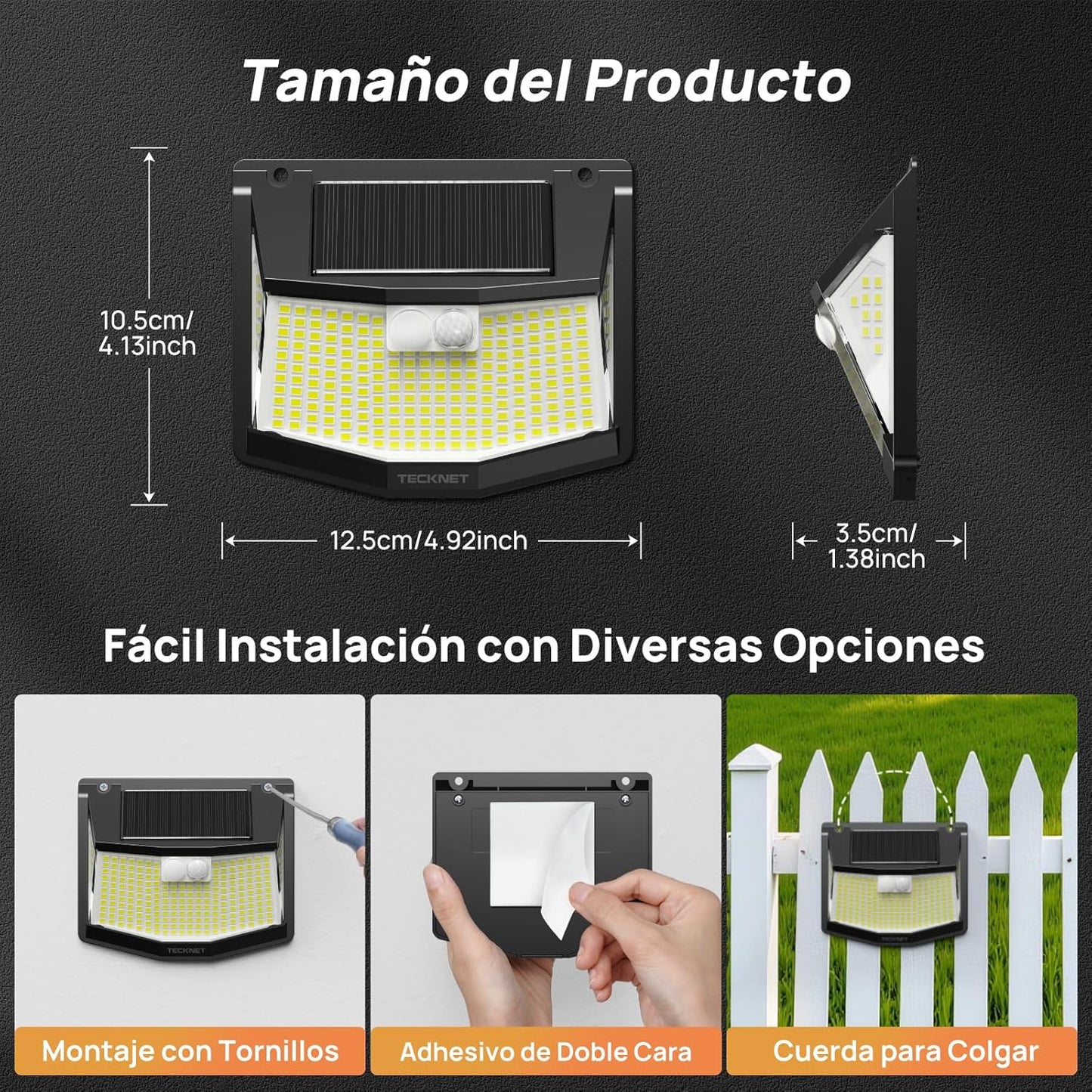 Pack 3 Focos Led Exterior con carga Solar y  Sensor de Movimiento